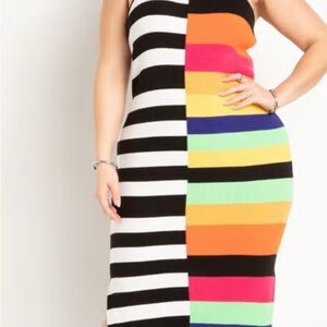 Eloquii Mixed Striped Ribbed Dress Size 14/16